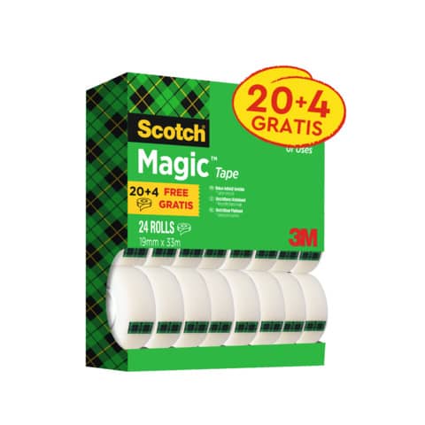 Nastro adesivo Scotch® Magic™ 810 19 mm x 33 m trasparente opaco Value Pack 20 rotoli + 4 GRATIS - 8-1933R24TPR
